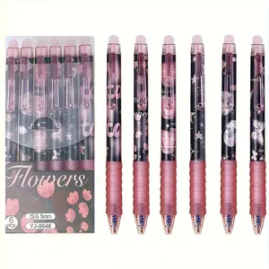 6pcs Erasable Neutral Ink Pens, Butterfly Retractable Pen 0.5mm Blue Ink, Office School Pens, Cute Aesthetic Pens for Women Girls, Writing Pen