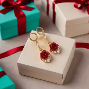 Rose Drop Earrings 14K Gold Plated Sparkling Crystal Tassel Design, Chic Elegant Fashion Jewelry Water Drop Earrings for Women 2025