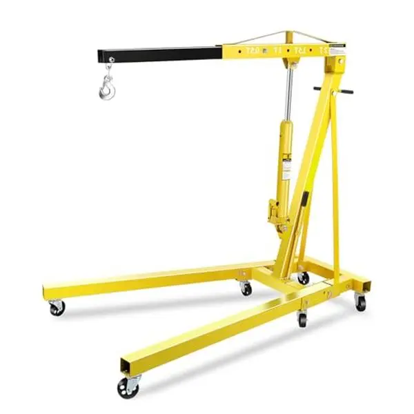 2-Ton Foldable Hydraulic Engine Hoist Cherry Picker, 4400 Lbs Capacity with 6 Steel Casters - Heavy-Duty Portable Crane for Truck Engines, Boat Motors, Farm Equipment