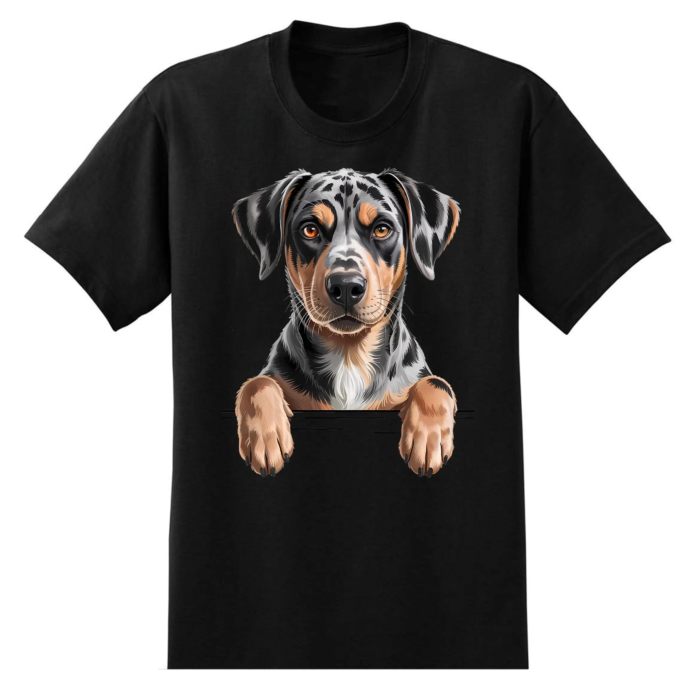Catahoula Leopard Dog Cute Funny Peeking Puppy T-Shirt Casual Cotton Crewneck ShortSleeve TShirt