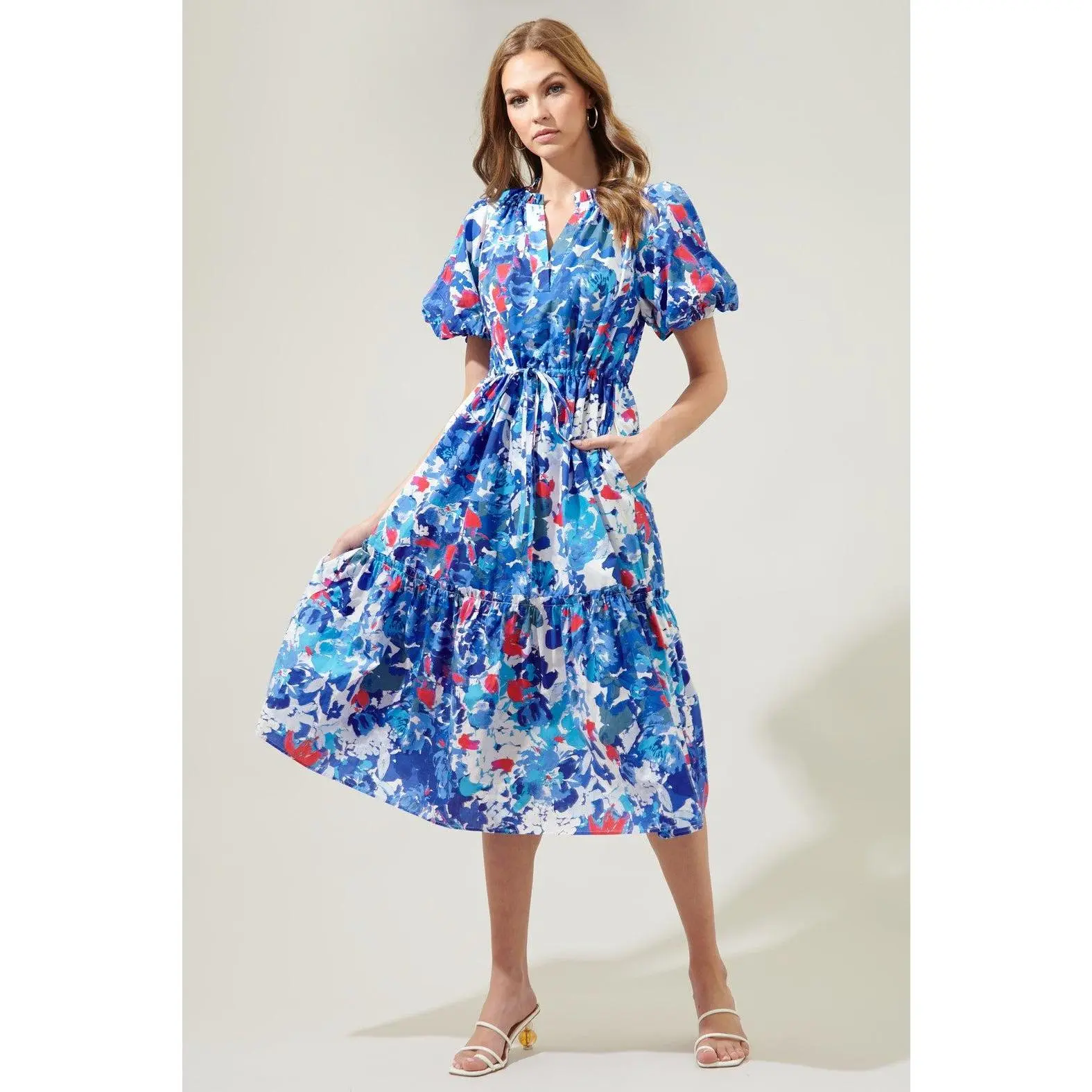 Canvas Floral Ginny Bubble Sleeve Midi Dress