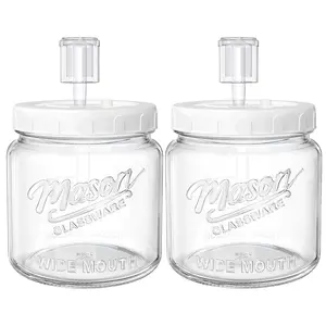 2 Pc Fermentation Jars for Kitchen Recipes, Half Gallon Glass Jars with Airtight Lid, 64 oz Wide Mouth Mason Jar with Scale Line for Pickling, Mead Making, Kimchi, Sourdough and Food Containers