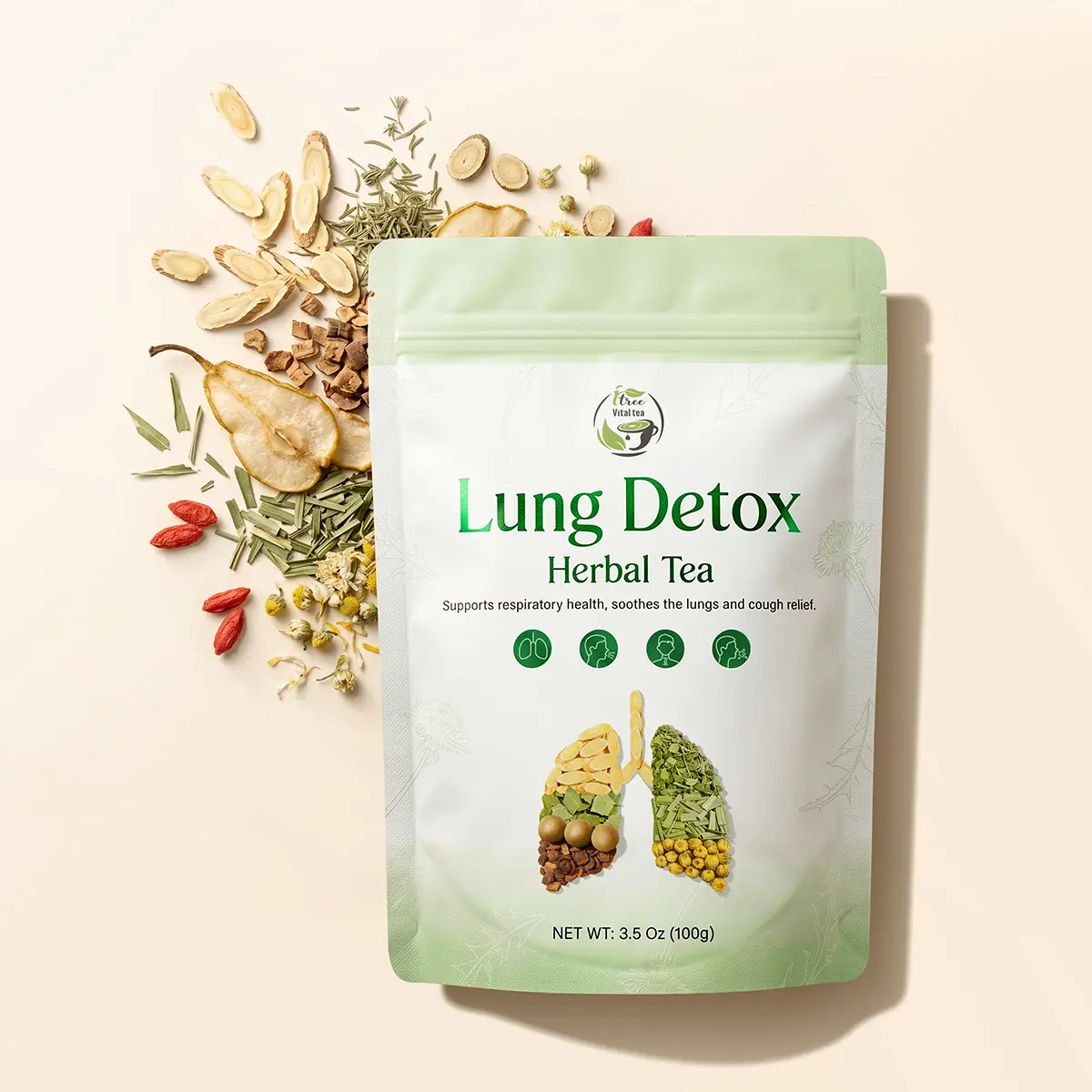 Organic Lung Cleansing Loose Leaf Herbal Tea Blend - Supports Cough Relief, Breathing, GMO-Free, 100g(3.5oz) Chinese Beverage with Thyme, Monk Fruit, Chrysanthemum | iTree Vital-Tea