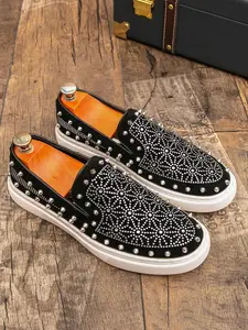 Men's Fashion Casual Shoes, PU Leather, Rubber Sole, Crystal Brick Decoration, All Seasons, Business, Nightclub, Driving, Slip-On Loafers