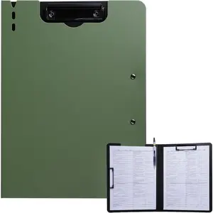 Clipboard Folder, A4 Foldable Clipboard with Horizontal and Vertical Double Metal Clips, 360  Foldable Binder Clipboards with Pen Holder, File Cover Work Folder Clipboards, Green