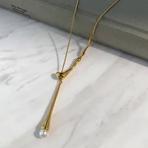 Adjustable Drawstring Waterdrop Long  Necklace  Unique Style Titanium Steel 18K Gold Plated Women Accessories Gifts For Women
