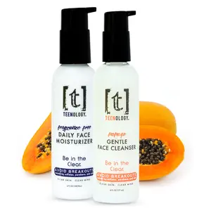 TEENOLOGY Acne Face Care Kit | Papaya Gentle Cleanser + Fragrance Free Moisturizer | Sulfate & Paraben Free, Non-Comedogenic, Natural Extracts for All Skin Types