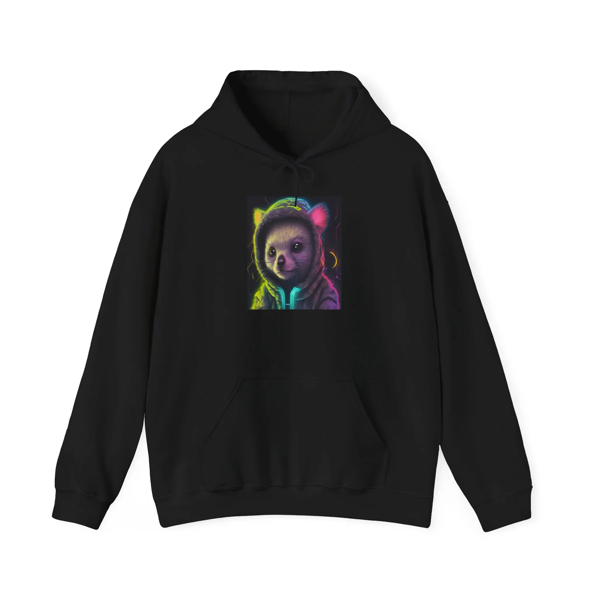 Neon Sloth Hoodie - Retro Vaporwave Animal Graphic Pullover