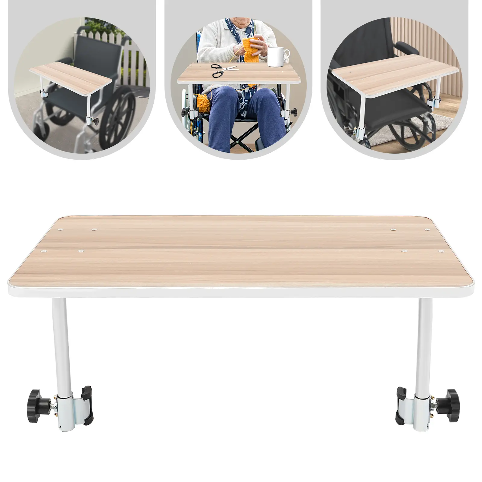 1 Wheelchair Tray Table - Wood Indoor Furniture Accessory, 18in Width, Pre-Assembled, 2 Fasteners, 2.4kg, 67.5*31.5*6.5cm, for Eating, Crafts, Chess