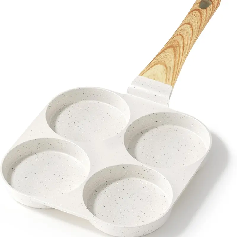 Nonstick Egg Frying Pan, 4-Cup Granite Non Stick Omelette Pan Skillet for Breakfast, Pancake Pan with Heat-Resistant Handle, Compatible with All Stovetops, Easy to Clean, PFOA Free, White