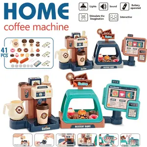Toy Coffee Maker Machine and Cash Register Kit with Sound Light, GAGAKU Kids Kitchen Pretend Play Sets Kitchen Appliances Toy