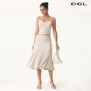 OGL Flowy Side Ruched A-line Midi Skirt - Elegant and Comfortable for Everyday Wear SpringStatements