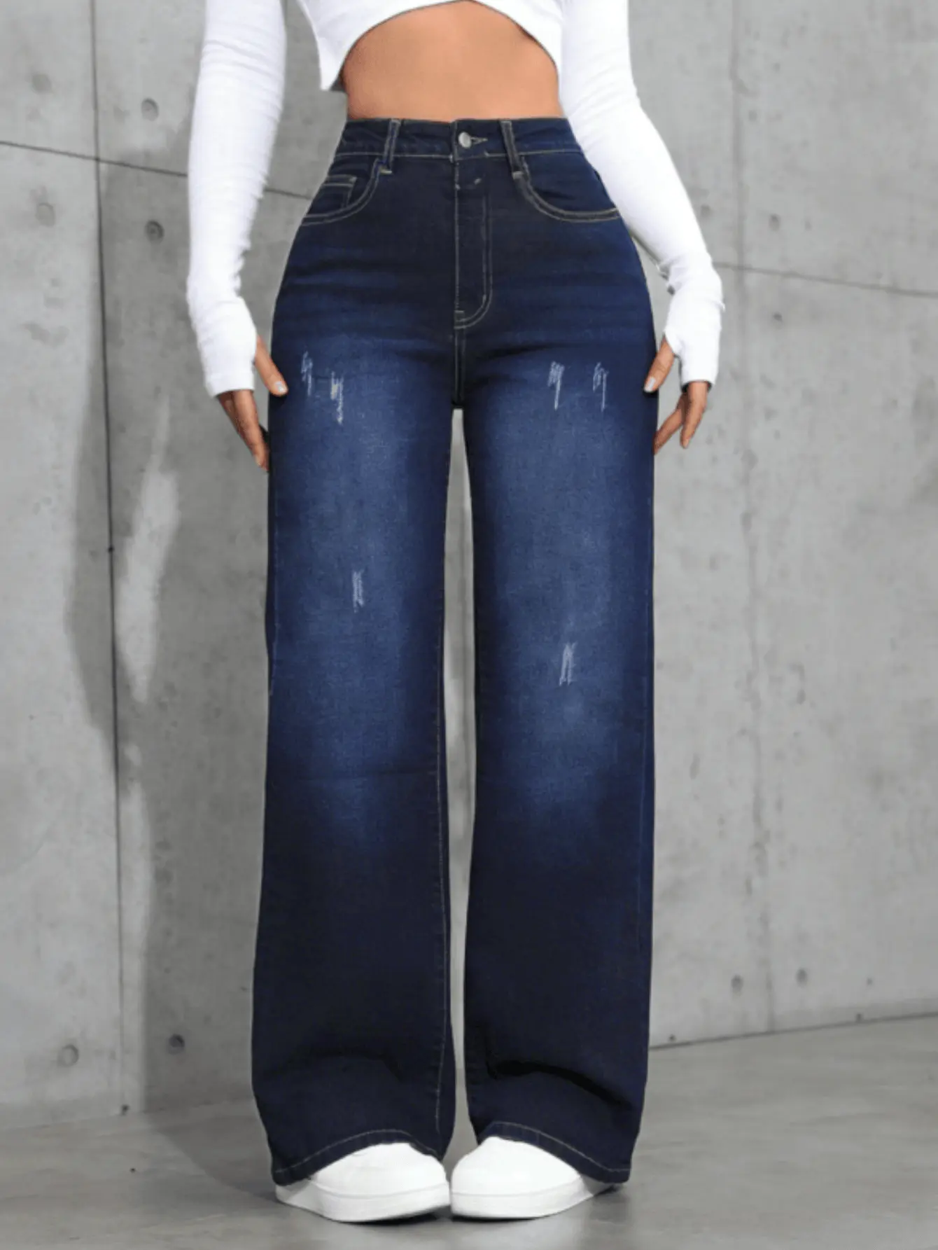 Women's versatile mid waist denim stretch wide leg jeans,simple style multi-pocket denim trousers for women,YL02classic women's pants, daily urban fashion wear