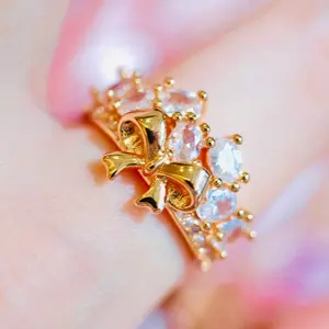 Bow Design Rhinestone Decorated Princess Rings, Gifts for Her, Fashion Accessories for Women & Girls, Trendy All-match & Exquisite Jewelry for Birthday Gift, Pink Ring, Statement Rings, Elegant Rhinestone Ring, Fashionable Jewelry