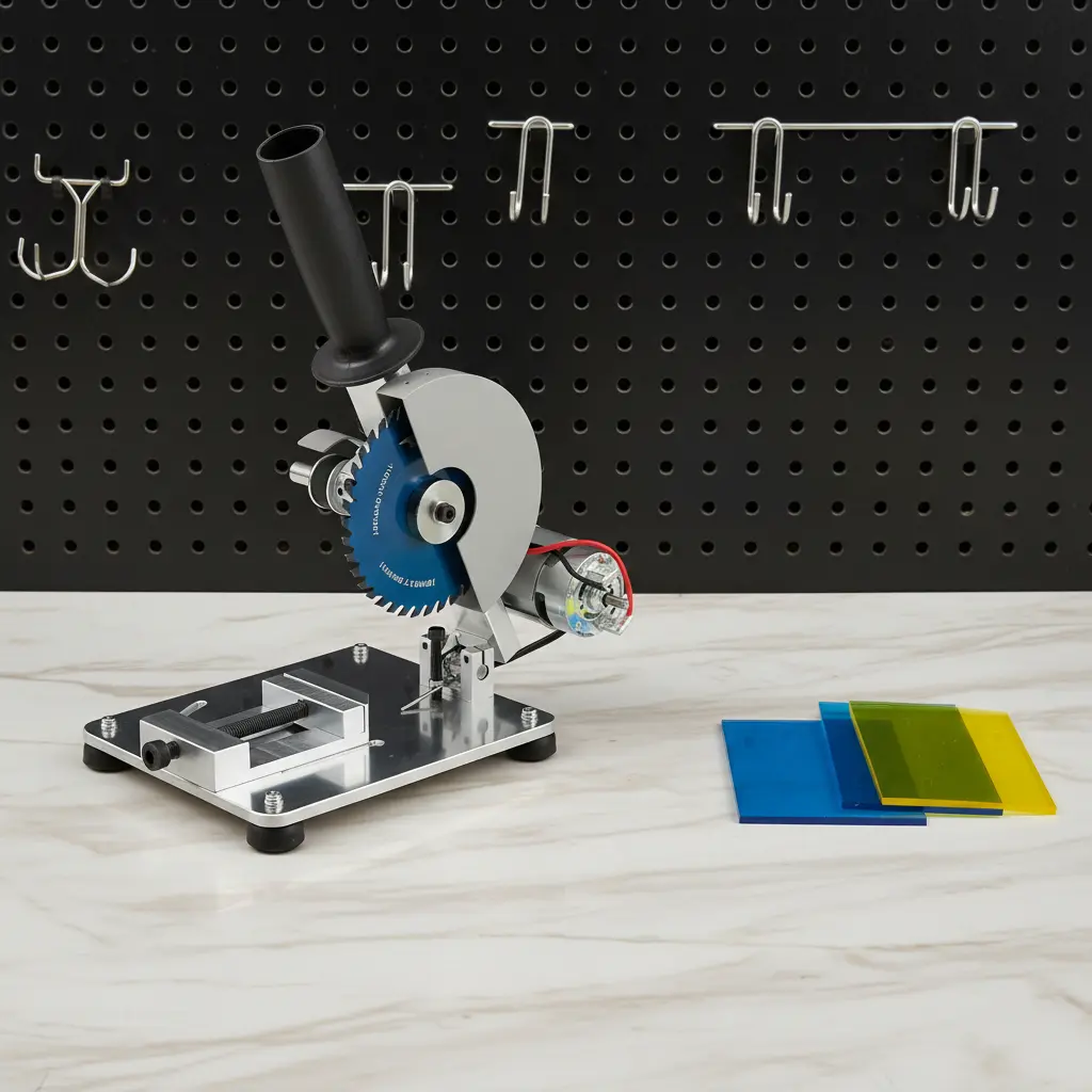 Portable Tabletop Saw with 2 Blades, 0-45 Adjustable Angle, Rubber Components, Electronic DC12-24V Motor, Aluminum Alloy Build, Wood & Metal Cutting, Indoor Essential Furniture (ABS, Acrylic & Copper Parts Included)