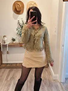 Olive Fringe Sweater Cardigan