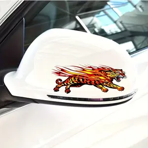 2 Vivid Flame and Leopard Motorcycle Helmet Stickers - Durable Waterproof PVC, Suitable for Car Rearview Mirrors and Helmet Decoration, Motorcycle Accessories | Artistic Sticker Design | Waterproof Sticker