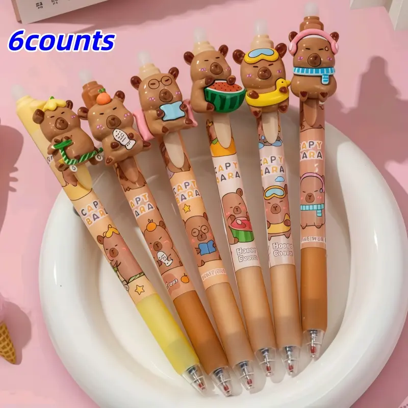 6-Pack Cute Water Buffalo Design Retractable Erasable Pens, Pen Set, Comfort Grip, 0.5mm Fine Tip, School Office Supplies, Gift Ideas
