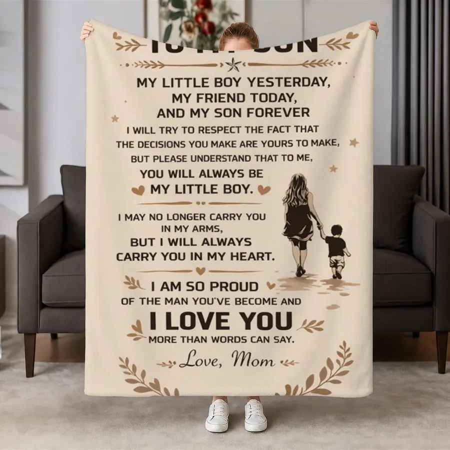 To My Son Blanket, Gifts for Son from Mom, Sentimental Inspirational Quote Throw Blanket, Birthday Graduation Christmas Meaningful Gift for Adult Son, Soft Flannel All Season Cozy Blanket