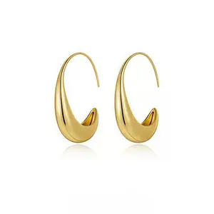 Lightweight Teardrop Hoop Earrings for Women 14k Gold/White Gold Plated Large Oval Pull Through Hoop Earrings Chunky Gold silver Statement Dangle Drop Earrings