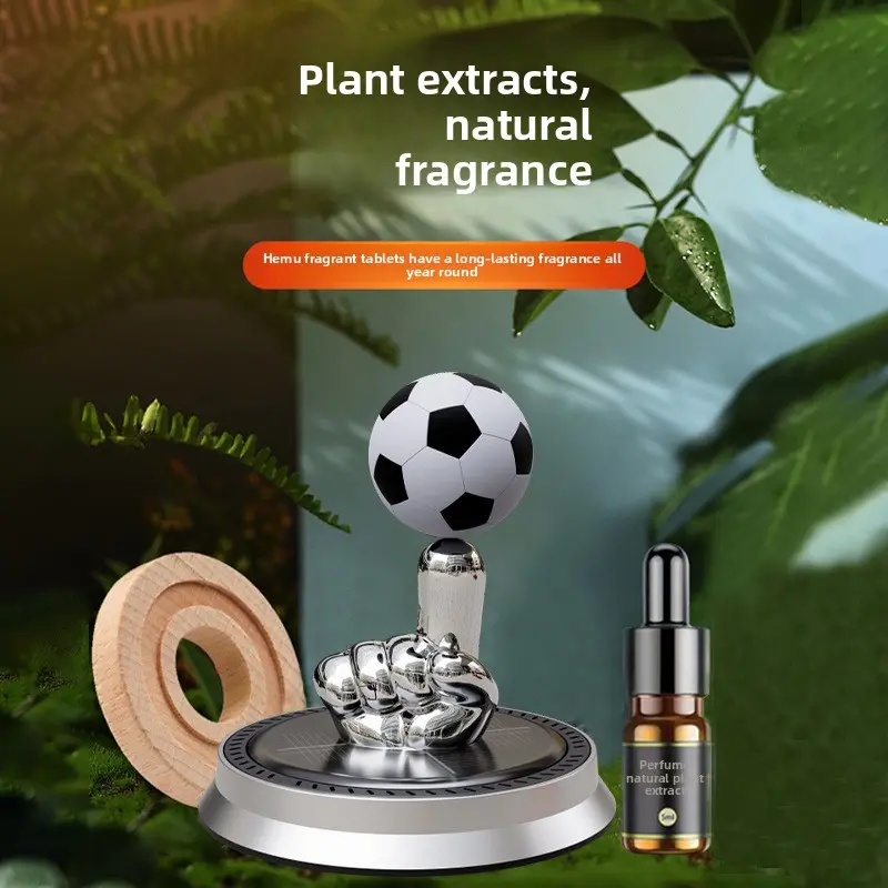 Car-mounted aromatherapy ornament, solar-powered perfume holder, rotating football-shaped diffuser, high-end car interior accessory
