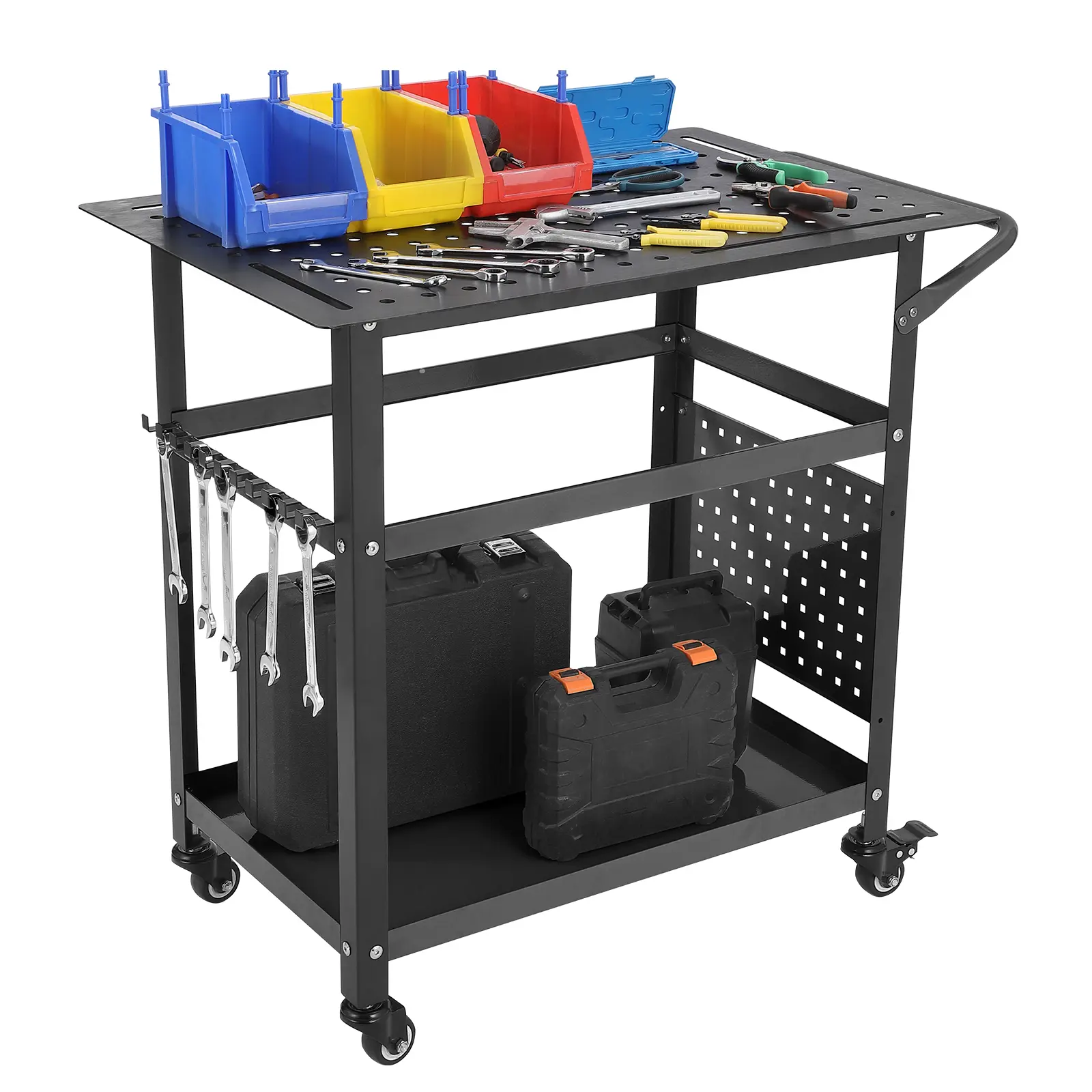 Heavy Duty Carbon Steel Portable Rolling Welding Table (36x24 in) - 600 lbs Capacity Tool Storage Organizer with 4 Heavy-Duty Casters, Fixture Holes for Metalwork in Garage, Workshop