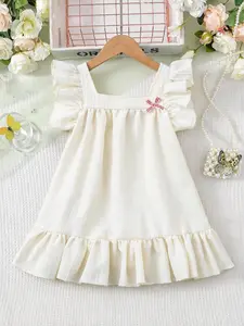 Girls' Summer Princess Dress, & Options, Square Neck off Shoulder Ruffle Design, Cute Bow Front, Suitable for Ages 3-8