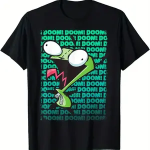 FEEGO Invader Zim GIR "DOOM" Graphic Tee - Nickelodeon Cartoon T-Shirt with Geometric Pattern, Soft Breathable Plus Size Casual Shirt for All Seasons graphic  tees