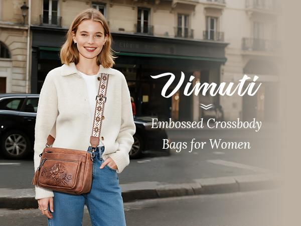 Floral Bee Embossed Crossbody Bag for Women , Vegan Leather Shoulder Bag with Adjustable Strap, Multi-Pocket Lightweight Handbag, Vintage Daily Purse & Gift Bag