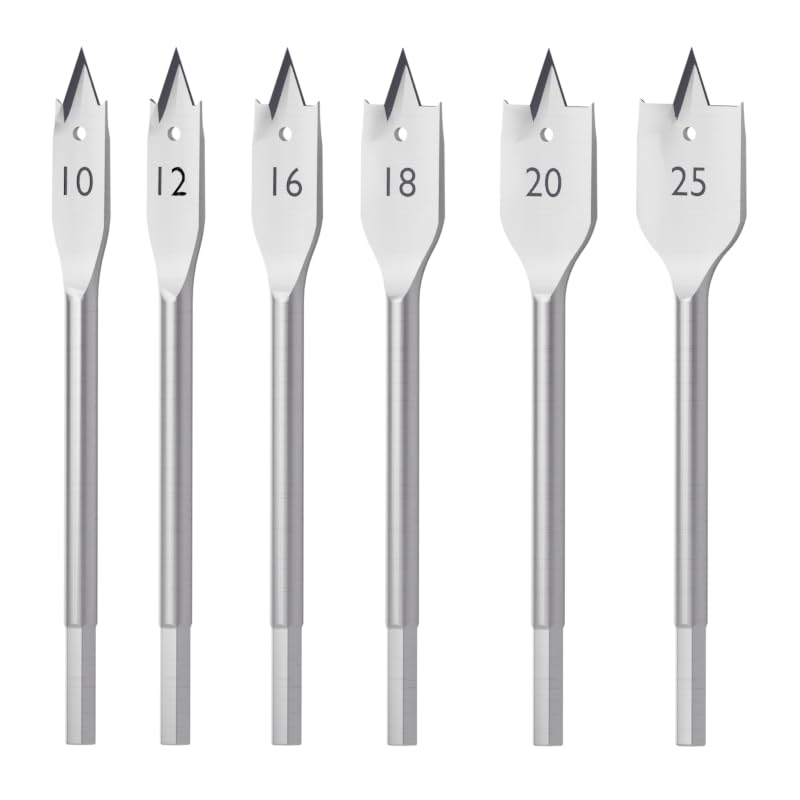Spade Drill Bit Set Paddle Flat Bits, Hex Shank Quick Change Drill Bit Set for Woodworking, Flat Hole Cutter, Wood Drill Bit, 6pcs