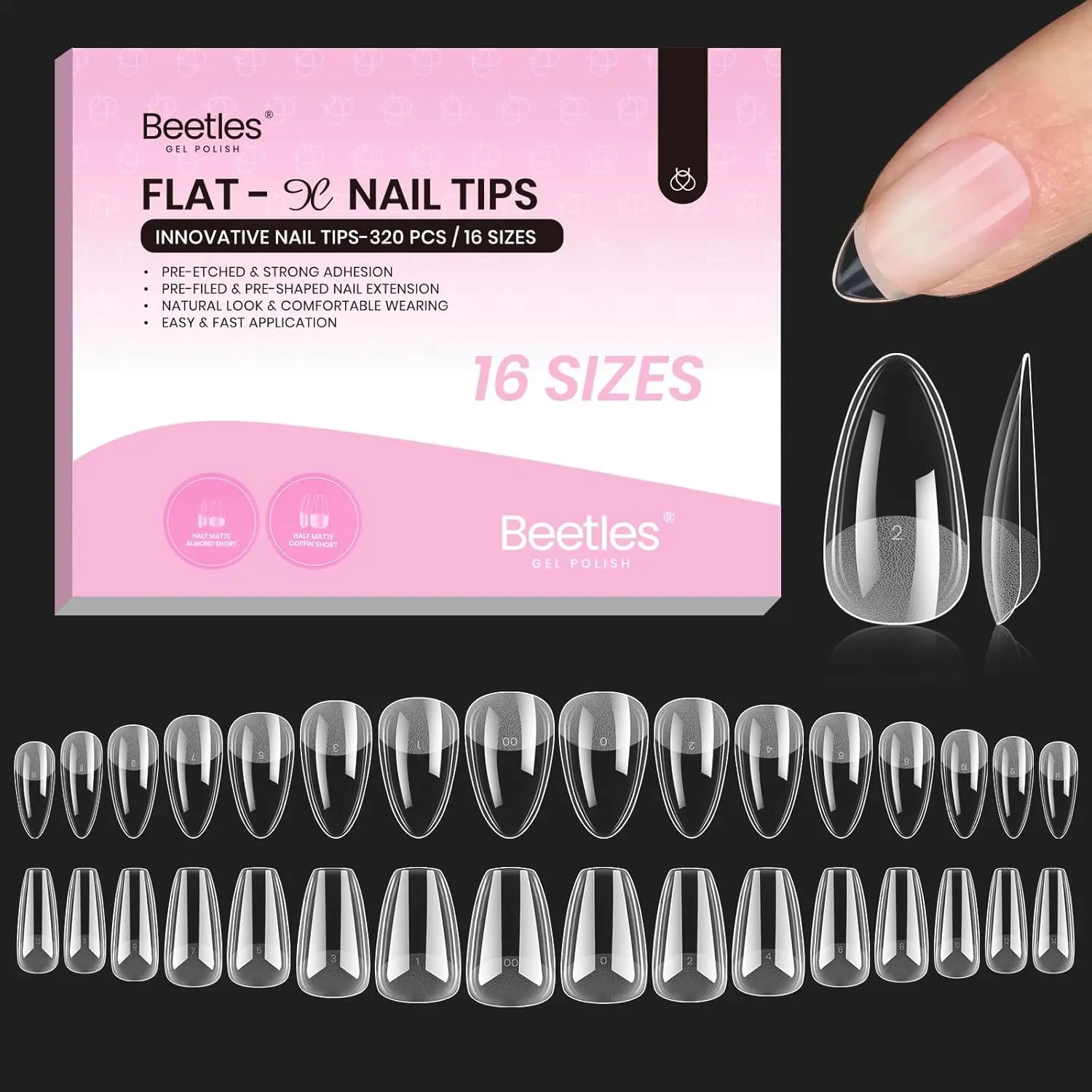 320pcs-Short Almond Coffin  (Flat-X )