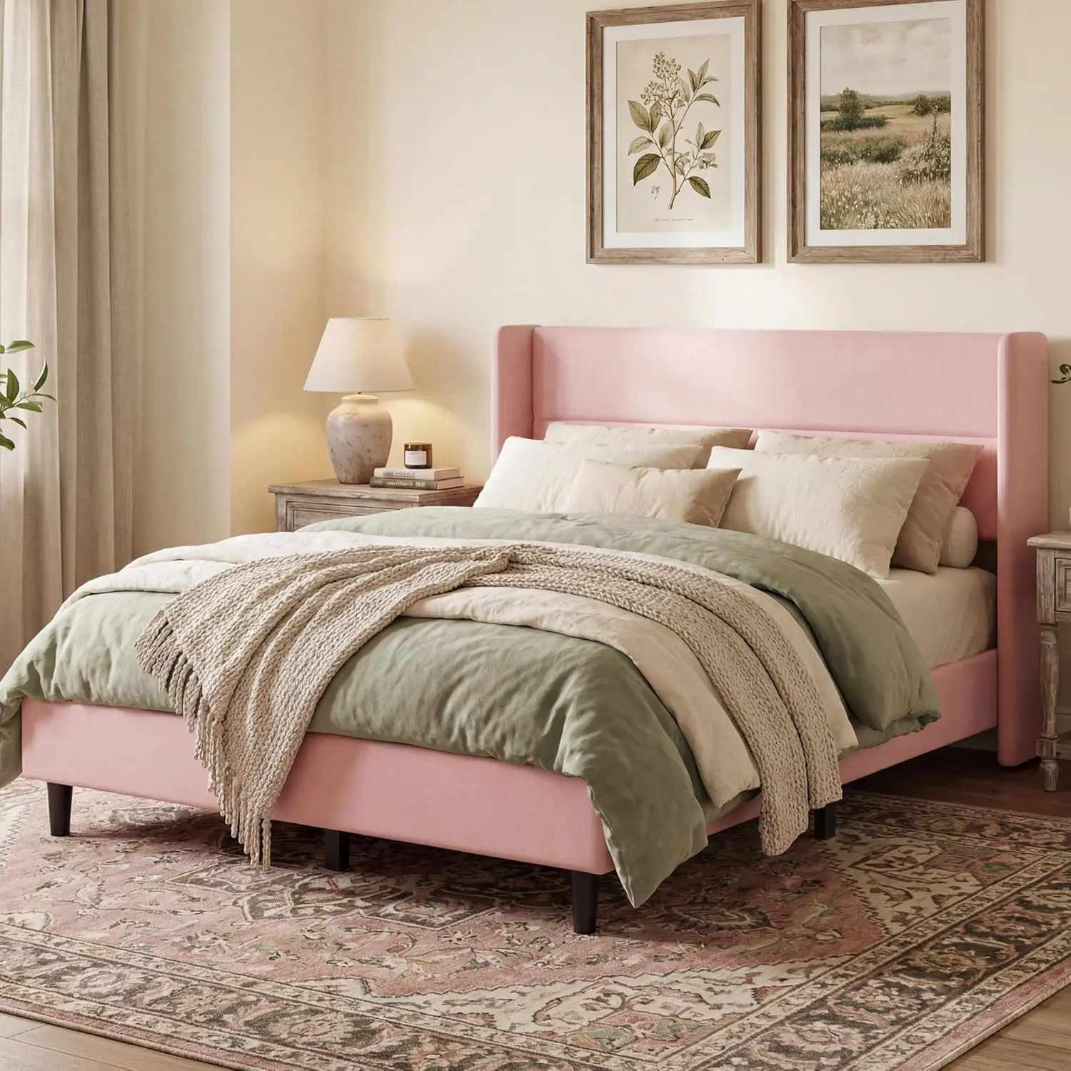 [TOP RATED - FLASH SALE] Garvee Full Bed Frame with Wingback Headboard, Velvet Upholstered Platform Bedframe with Sturdy Wooden Slats Support Full Size, No Box Spring Needed, Easy Assembly