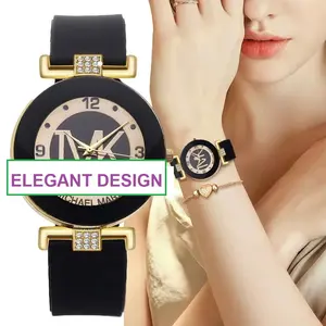 Women Black Fashion Watch Luxury Quartz Wristwatch Silicone Strap Minimalist Elegant Gift for Women