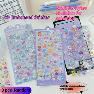 Cartoon 3D Embossed Stickers for Girls, Cute Animal Decals, Crystal DIY Decorations, Kids Craft Supplies, Fun Wall Art