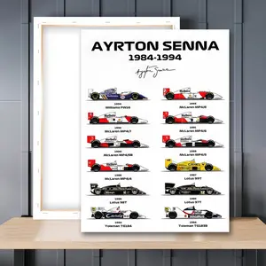 1pc Wooden Framed, Ayrton Senna Cars Poster, Ayrton Senna Racing Wall Art Canvas Painting, Modern Car Art Poster Print Wall Pictures, Ideal For Bathroom, Bedroom, Office, Living Room, Wall, Room, Home Decoration
