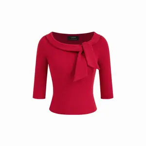 Cider Tie Neck Mid-length Sleeve Top With Scarf