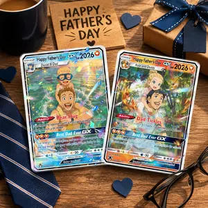 Personalized Pokemon Card From Photo Custom Father's Day Hologram Card, Couple Keepsake Unique Father's Day Birthday Anniversary Gift for Him