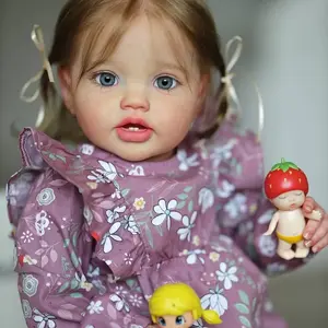 24 inch 60 cm Reborn Baby Girl Dolls, Soft Touch Body Hand Rooted Blond Curly Hair Painted 3D Skin Newborn Doll Toy, Christmas Birthday Gifts Easter Gift lovely year old girl gift first Realistic Silicone Weighted
