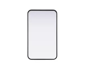 360 Stand 18x30" Smooth Rectangle Mirror - Black Modern Metal Contour, Rounded Corners, Hanging, Elegant Home Decor, Model MR8A1830BLK, Decorative