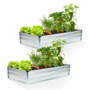 Galvanized Raised Garden Bed - Outdoor Metal Planter Box for Vegetables, Flowers & Herbs - Large Open Bottom Garden Bed with Protective Edges