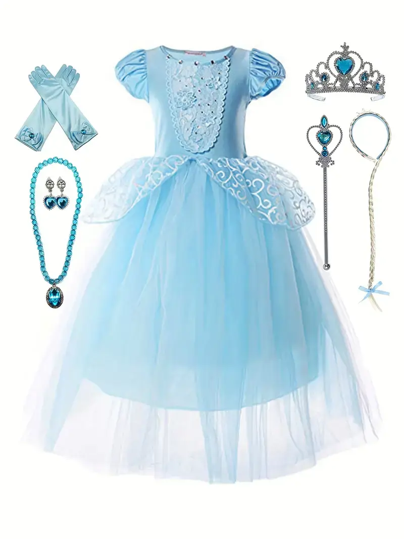 LOEL Blue Princess Costume Girls Dress Up With Accessories for 3-12 Years