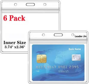 Waterproof ID Card Holder (6 Pack) | Extra Thick, Resealable Badge Protectors (Horizontal)