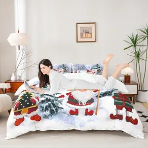 Cute Gnomes Duvet Cover Set,Winter Snow Pine Trees Comforter Cover,Christmas Theme Bedding Set for Kids Boy Girls Lightweight Bedspread Cover,No Comforter