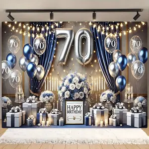 Birthday Party Background Banner, Elegant Flower & Balloon Decor Backdrop, Party Decoration Supplies for Home Garden Birthday Anniversary, Ornaments