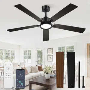 60 Inch Ceiling Fan with Lights and Remote,  APP Control, Dimmable with -Setting Memory, Quiet DC  Reversible , Damp Rated Modern Ceiling Fan for Bedroom Patio Living Room