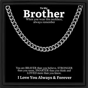[Father’s Day] Gifts for Dad, for Man, for Love, for Son, for Brother, Cuban Chain Necklace with Message Card and Gift Box Gold Plated Surgical Steel Stud Earrings rook bracelet men-magnetic link kevin