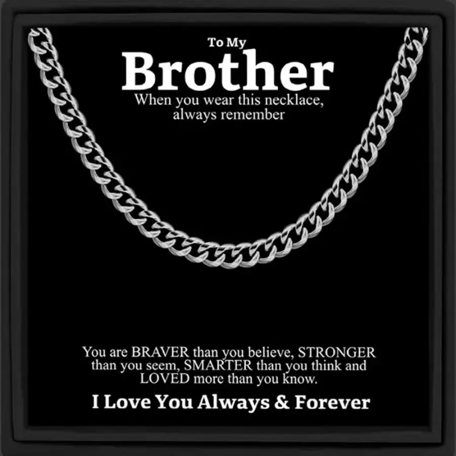 [Father’s Day] Gifts for Dad, for Man, for Love, for Son, for Brother, Cuban Chain Necklace with Message Card and Gift Box Gold Plated Surgical Steel Stud Earrings rook bracelet men-magnetic link kevin
