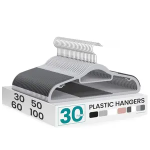 SONGMICS Pack of 30 Coat Hangers, Space-Saving Plastic Clothes Hangers, Non-Slip, 0.2 Inches Slim, 16.5 Inches Wide, 360° Swivel Silver Hook, Light and Dark Gray UCRP20G30
