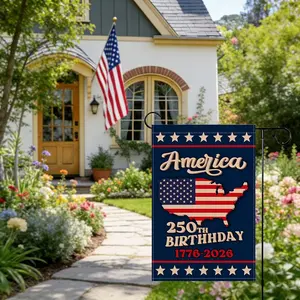 American 250th Anniversary Garden Flag (1776-2026) with Us Map, Flag & Stars Decor, Patriotic Design for Independence Day Porch & Yard Decoration, Patriotic Events