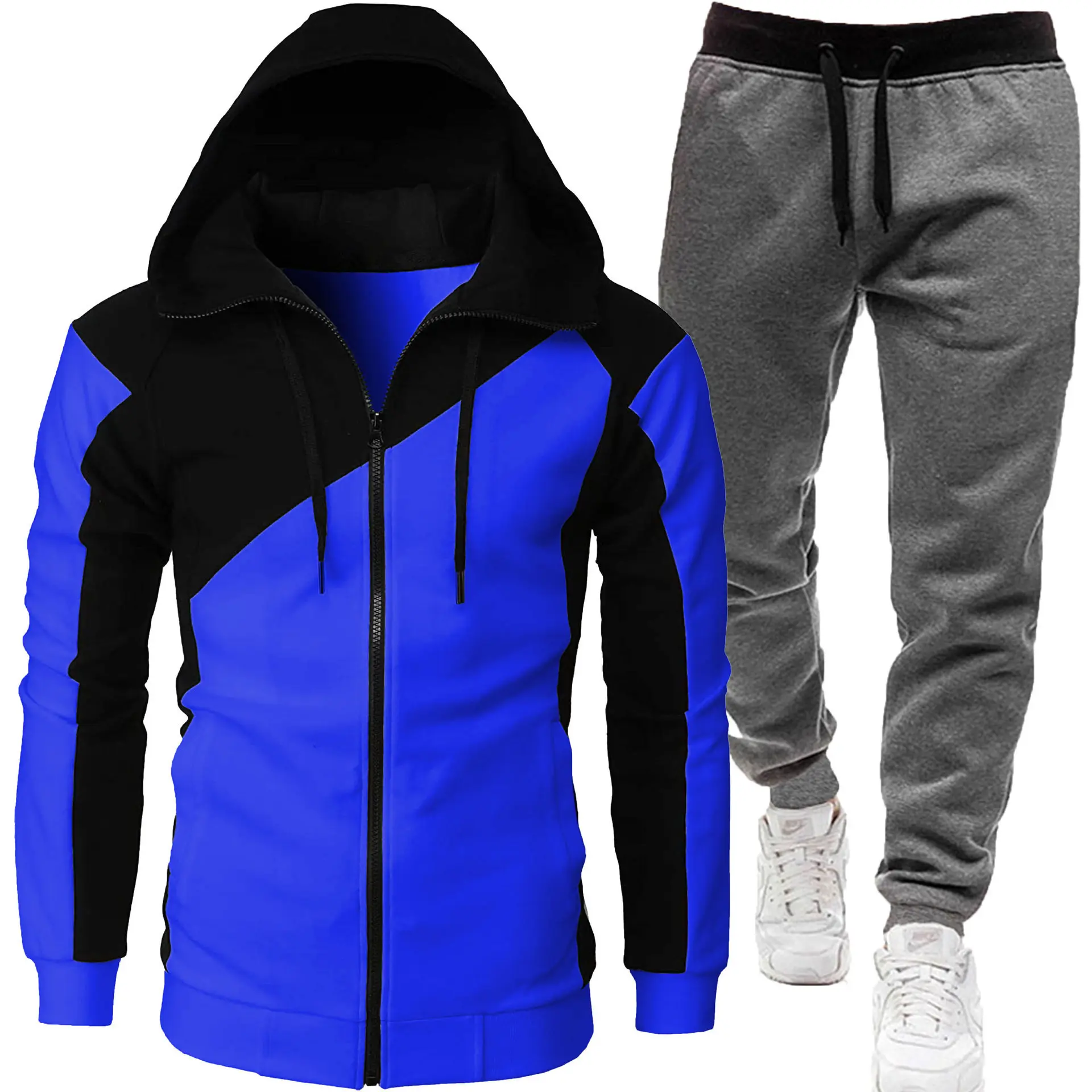 Blue and dark gray pants